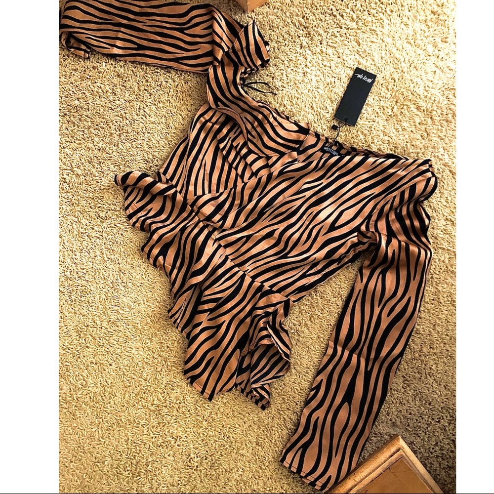 Zebra print satin long sleeve blouse Nasty Gal